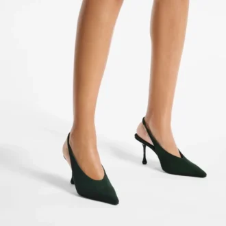 Isa 80 Slingback in pelle scamosciata verde britannico con tacco a pois