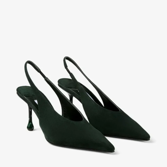 Isa 80 Slingback in pelle scamosciata verde britannico con tacco a pois