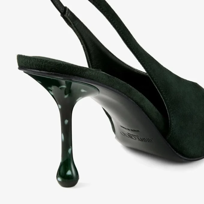 Isa 80 Slingback in pelle scamosciata verde britannico con tacco a pois