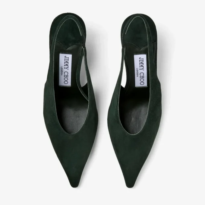 Isa 80 Slingback in pelle scamosciata verde britannico con tacco a pois