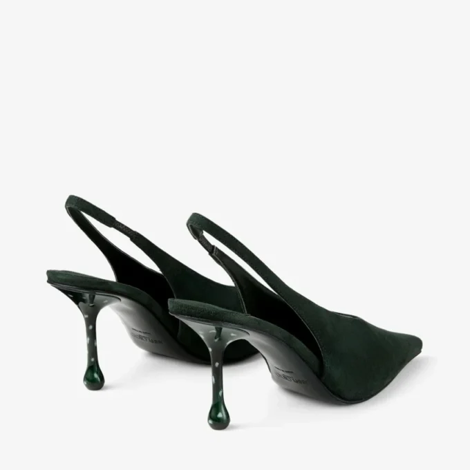 Isa 80 Slingback in pelle scamosciata verde britannico con tacco a pois