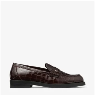 Ivy Loafer in pelle goffrata lucida effetto coccodrillo color sambuco