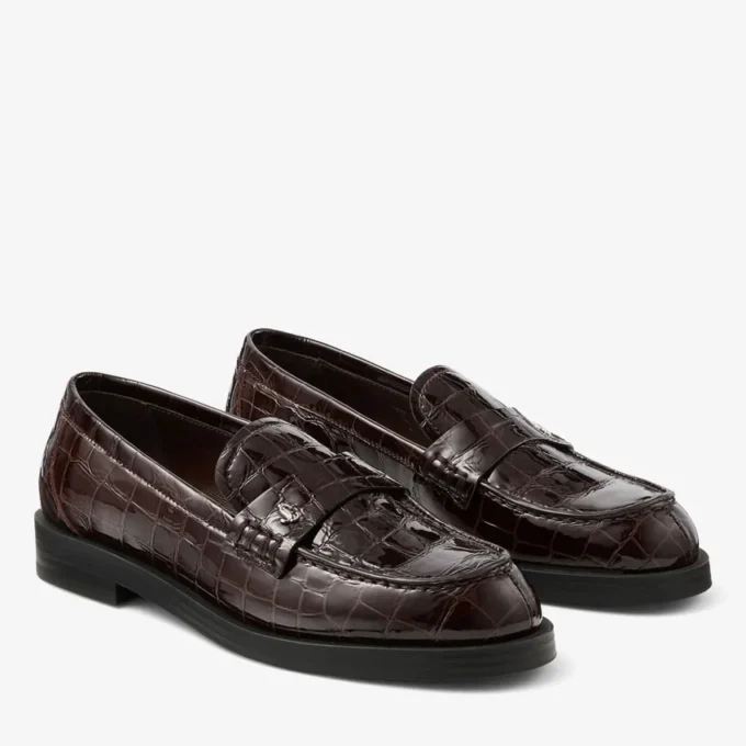 Ivy Loafer in pelle goffrata lucida effetto coccodrillo color sambuco