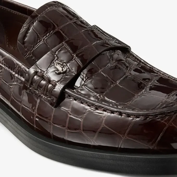 Ivy Loafer in pelle goffrata lucida effetto coccodrillo color sambuco