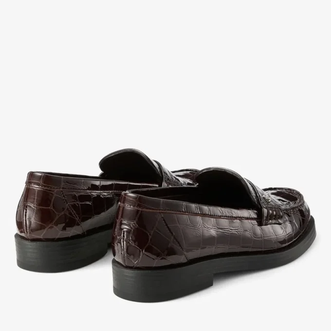 Ivy Loafer in pelle goffrata lucida effetto coccodrillo color sambuco