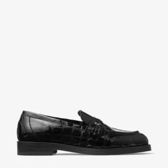 Ivy Loafer Mocassini in pelle nera goffrata effetto coccodrillo