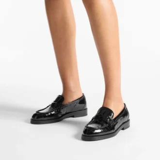 Ivy Loafer Mocassini in pelle nera goffrata effetto coccodrillo
