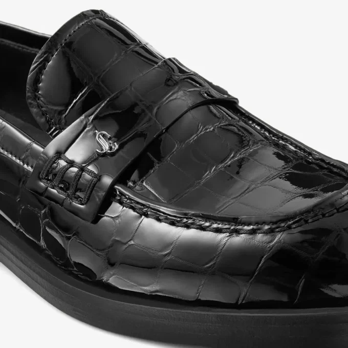 Ivy Loafer Mocassini in pelle nera goffrata effetto coccodrillo