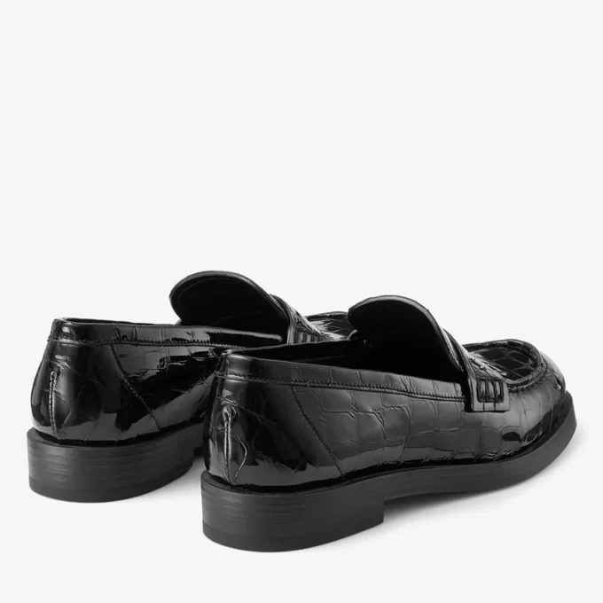 Ivy Loafer Mocassini in pelle nera goffrata effetto coccodrillo