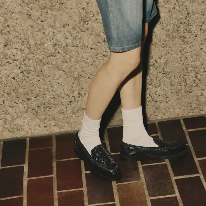 Ivy Loafer Mocassini in pelle nera goffrata effetto coccodrillo