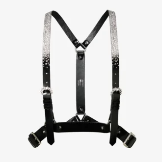Jimmy Choo Noir Kei Ninomiya Crystals Harness Imbracatura in pelle nera lucida con decorazioni in cristallo applicate a caldo