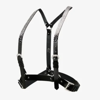 Jimmy Choo Noir Kei Ninomiya Crystals Harness Imbracatura in pelle nera lucida con decorazioni in cristallo applicate a caldo