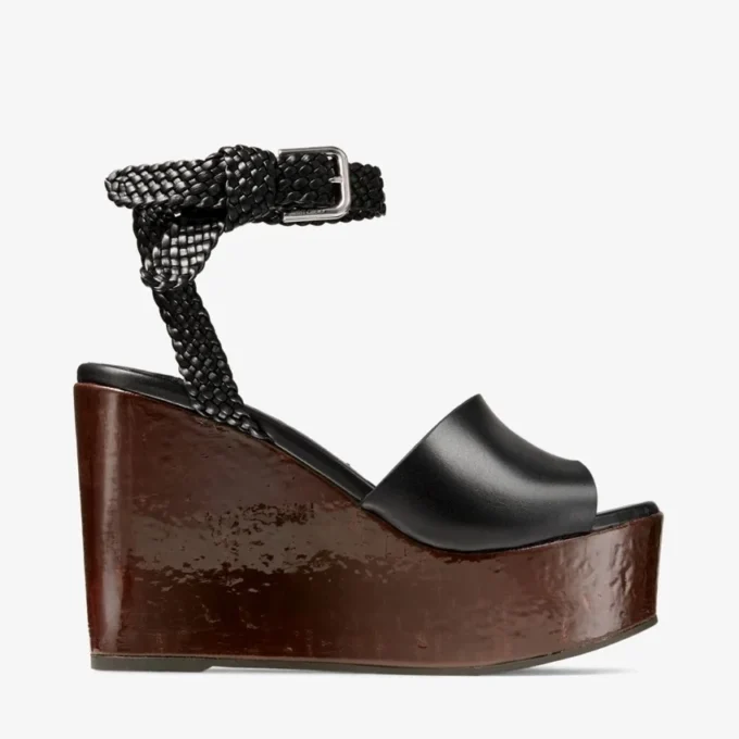 Jori 100 Zoccoli in pelle di vitello nera lucida e zeppa in sughero lucido Jori 100 Zoccoli in pelle di vitello nera lucida e zeppa in sughero lucido
