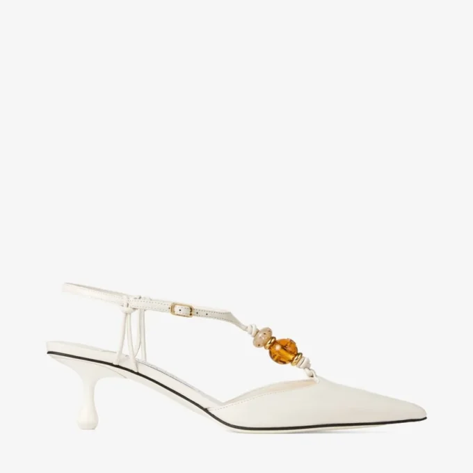 Lauri 50 Latte Mix: sandali con cinturino posteriore in pelle nappa con perline