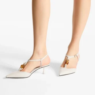 Lauri 50 Latte Mix: sandali con cinturino posteriore in pelle nappa con perline