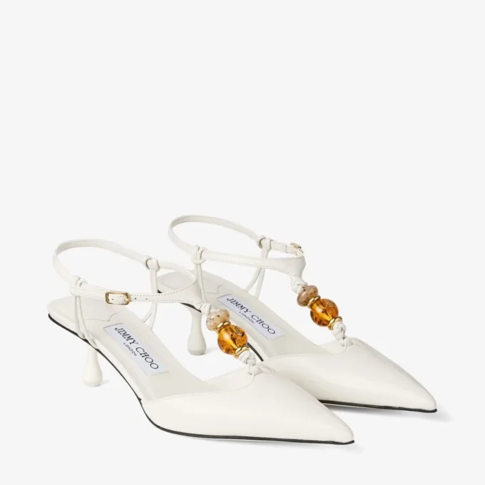 Lauri 50 Latte Mix: sandali con cinturino posteriore in pelle nappa con perline