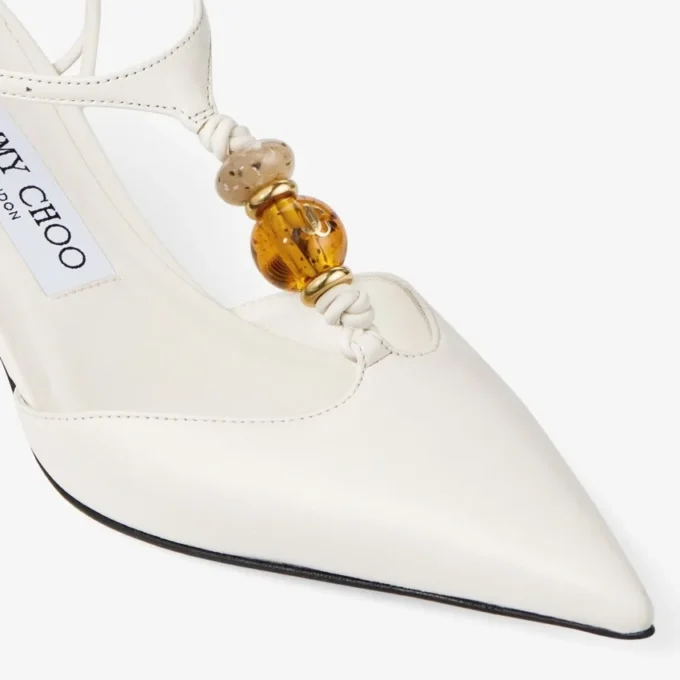 Lauri 50 Latte Mix: sandali con cinturino posteriore in pelle nappa con perline