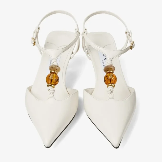 Lauri 50 Latte Mix: sandali con cinturino posteriore in pelle nappa con perline