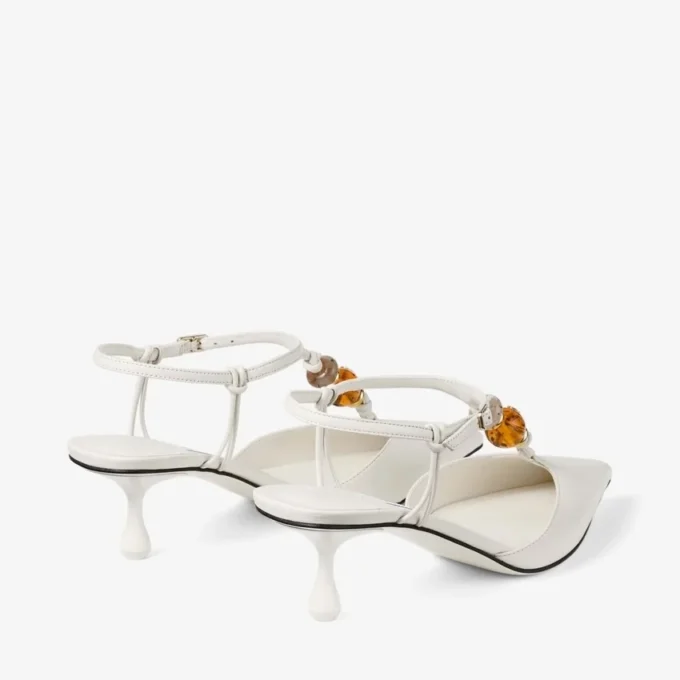 Lauri 50 Latte Mix: sandali con cinturino posteriore in pelle nappa con perline