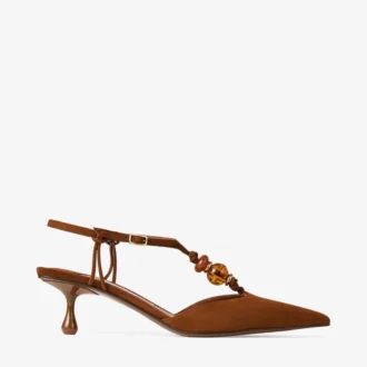 Lauri 50 Slingback in pelle scamosciata color cuoio con perline