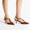 Lauri 50 Slingback in pelle scamosciata color cuoio con perline