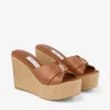 Leda Wedge 100 Mule con zeppa in pelle nappa color cuoio Leda Wedge 100 Mule con zeppa in pelle nappa color cuoio