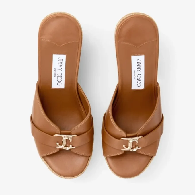 Leda Wedge 100 Mule con zeppa in pelle nappa color cuoio Leda Wedge 100 Mule con zeppa in pelle nappa color cuoio