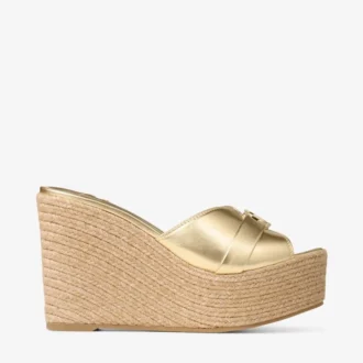 leda wedge 100 mule con zeppa in pelle nappa metallizzata dorata 1 330x330 - Leda Wedge 100 Mule con zeppa in pelle nappa metallizzata dorata