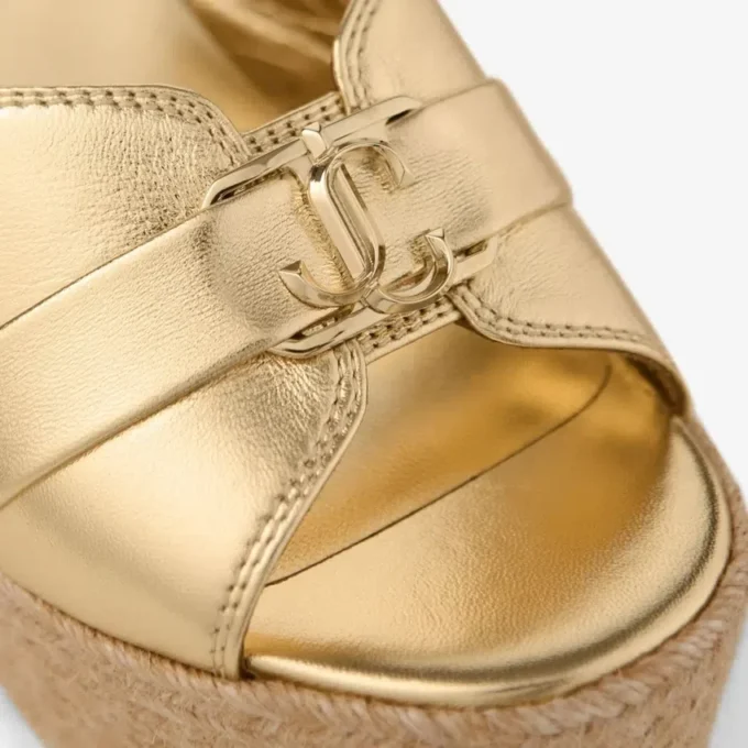 Leda Wedge 100 Mule con zeppa in pelle nappa metallizzata dorata Leda Wedge 100 Mule con zeppa in pelle nappa metallizzata dorata