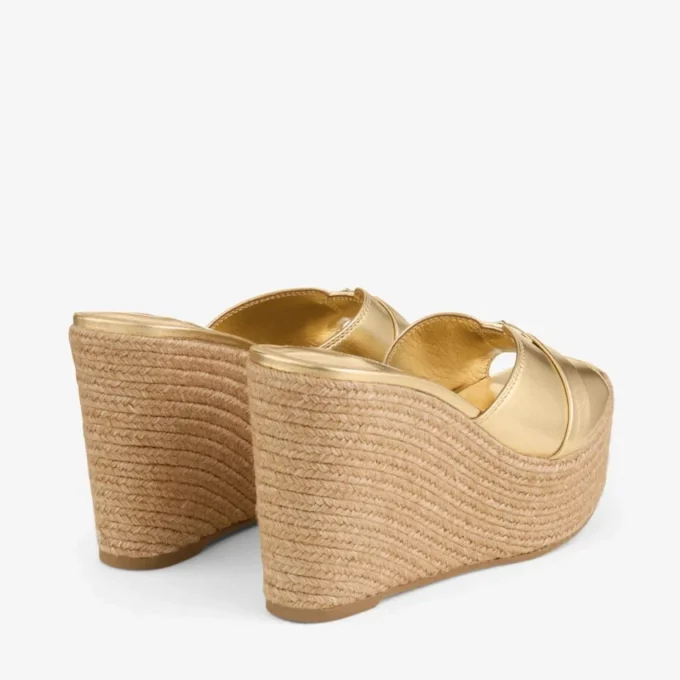 Leda Wedge 100 Mule con zeppa in pelle nappa metallizzata dorata Leda Wedge 100 Mule con zeppa in pelle nappa metallizzata dorata