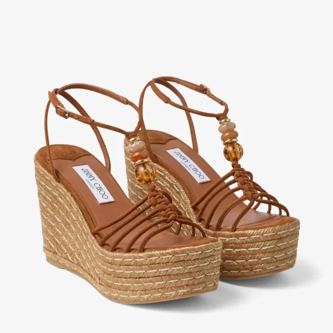 Lemi Wedge 100 Zeppe in pelle scamosciata mix color cuoio con perline Lemi Wedge 100 Zeppe in pelle scamosciata mix color cuoio con perline