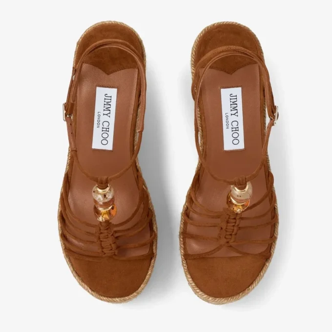 Lemi Wedge 100 Zeppe in pelle scamosciata mix color cuoio con perline Lemi Wedge 100 Zeppe in pelle scamosciata mix color cuoio con perline