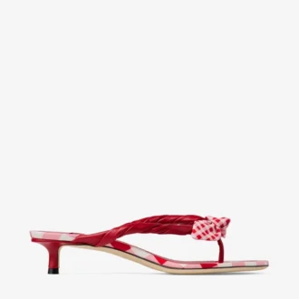 Liss 35 Mix Rosso Rubino Sandali mules in cotone a quadretti misti con fiocco a quadretti