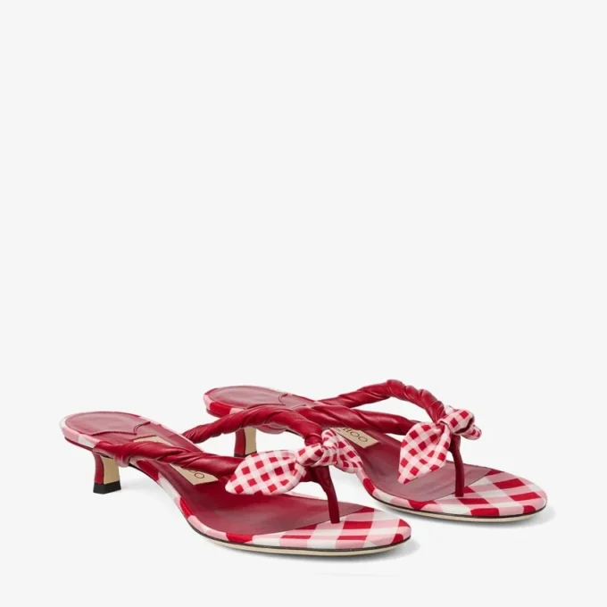 Liss 35 Mix Rosso Rubino Sandali mules in cotone a quadretti misti con fiocco a quadretti Liss 35 Mix Rosso Rubino Sandali mules in cotone a quadretti misti con fiocco a quadretti