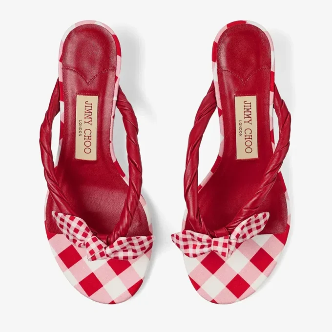 Liss 35 Mix Rosso Rubino Sandali mules in cotone a quadretti misti con fiocco a quadretti Liss 35 Mix Rosso Rubino Sandali mules in cotone a quadretti misti con fiocco a quadretti