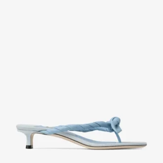 Liss 35 Riviera Blue Sandali mules in mix di morbida pelle a guanto e tela screziata con fiocco in pelle nappa