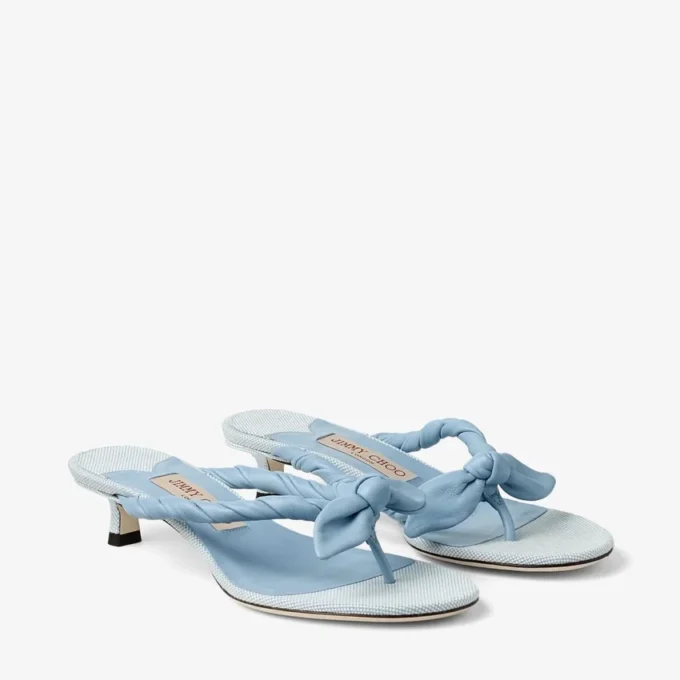 Liss 35 Riviera Blue Sandali mules in mix di morbida pelle a guanto e tela screziata con fiocco in pelle nappa Liss 35 Riviera Blue Sandali mules in mix di morbida pelle a guanto e tela screziata con fiocco in pelle nappa