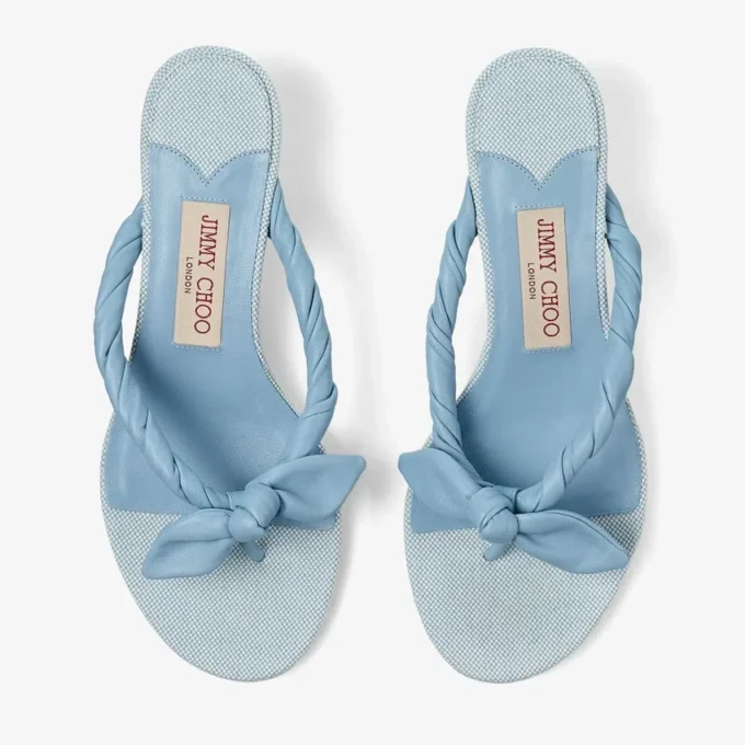 Liss 35 Riviera Blue Sandali mules in mix di morbida pelle a guanto e tela screziata con fiocco in pelle nappa Liss 35 Riviera Blue Sandali mules in mix di morbida pelle a guanto e tela screziata con fiocco in pelle nappa