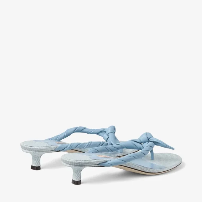 Liss 35 Riviera Blue Sandali mules in mix di morbida pelle a guanto e tela screziata con fiocco in pelle nappa Liss 35 Riviera Blue Sandali mules in mix di morbida pelle a guanto e tela screziata con fiocco in pelle nappa
