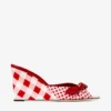 Livi Wedge 85: sabot con zeppa in cotone a quadretti misti rosso rubino con fiocco a quadretti Livi Wedge 85: sabot con zeppa in cotone a quadretti misti rosso rubino con fiocco a quadretti