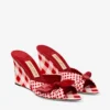 Livi Wedge 85: sabot con zeppa in cotone a quadretti misti rosso rubino con fiocco a quadretti Livi Wedge 85: sabot con zeppa in cotone a quadretti misti rosso rubino con fiocco a quadretti