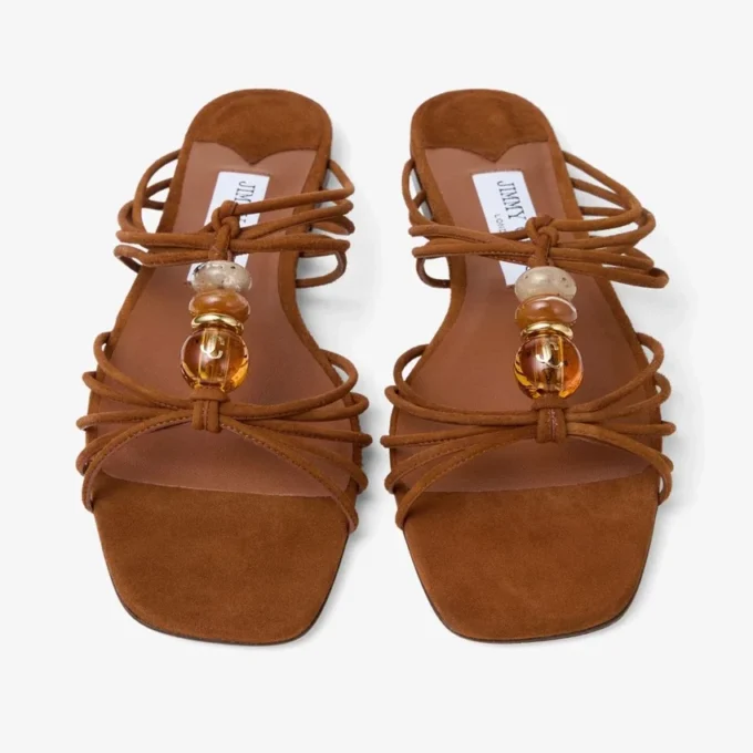 Lova Mule Flat Ballerine in pelle scamosciata color cuoio con perline Lova Mule Flat Ballerine in pelle scamosciata color cuoio con perline