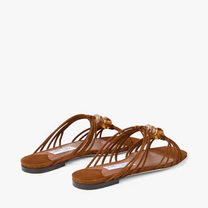 Lova Mule Flat Ballerine in pelle scamosciata color cuoio con perline Lova Mule Flat Ballerine in pelle scamosciata color cuoio con perline