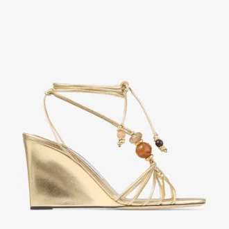 Lova Wedge 85 Zeppe in pelle nappa metallizzata dorata con perline
