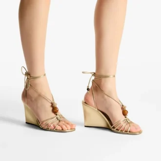 Lova Wedge 85 Zeppe in pelle nappa metallizzata dorata con perline