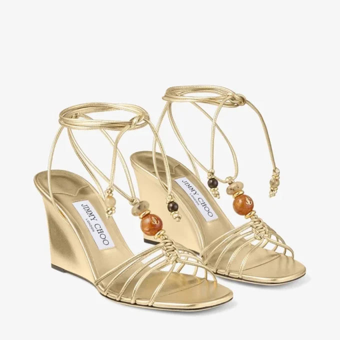 Lova Wedge 85 Zeppe in pelle nappa metallizzata dorata con perline