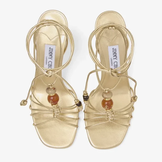 Lova Wedge 85 Zeppe in pelle nappa metallizzata dorata con perline
