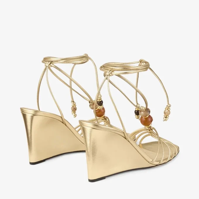 Lova Wedge 85 Zeppe in pelle nappa metallizzata dorata con perline