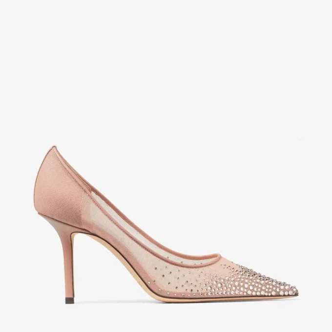 Love 85 Décolleté rosa balletto in rete con punta a punta e cristalli DéGradé Love 85 Décolleté rosa balletto in rete con punta a punta e cristalli DéGradé