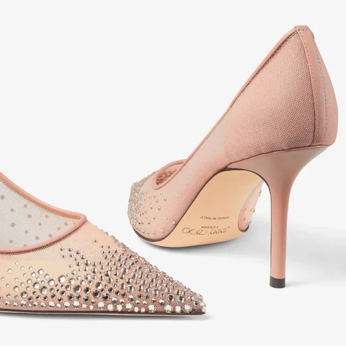 Love 85 Décolleté rosa balletto in rete con punta a punta e cristalli DéGradé Love 85 Décolleté rosa balletto in rete con punta a punta e cristalli DéGradé